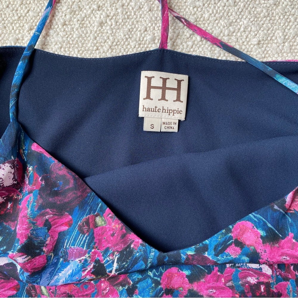 Haute Hippie pink blue 'cotton gin' floral t-strap silk camisole tank size small - Picture 6 of 14